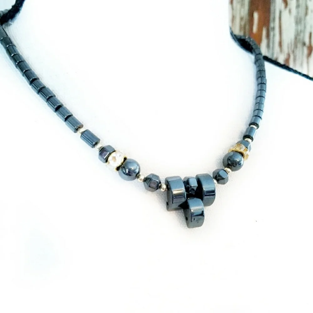 Hematite CZ Bead Statement Fashion Necklace
